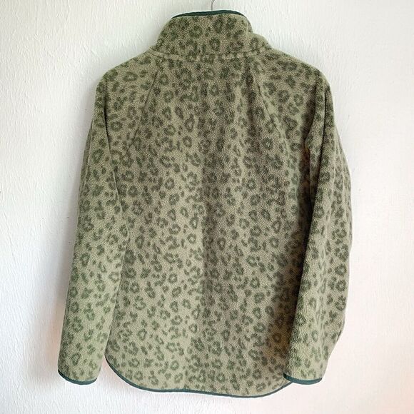 J Crew Quilted Button-Neck Sherpa Tunic Womens Medium Loden Green Leopard Print - Picture 12 of 12